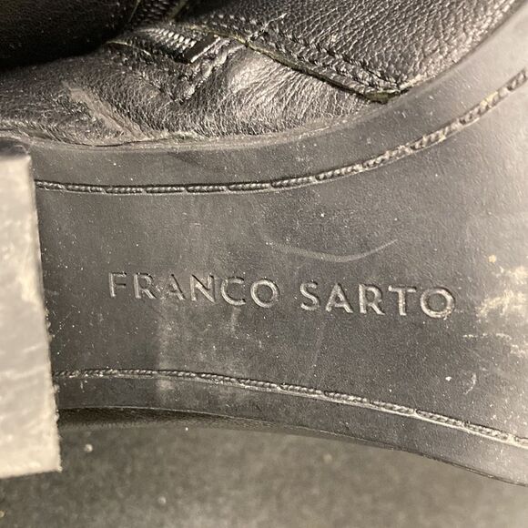 Franco Sarto Black Heeled Almond Toe Double Sided Gold Zipper Diana Bootie - Picture 7 of 12